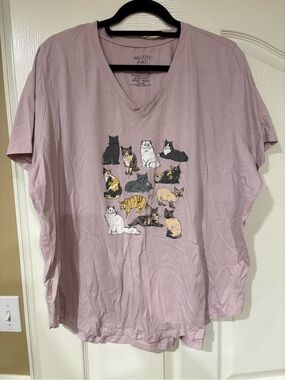 Mighty Fine Lilac V-Neck Tee with Multi-Cat Print